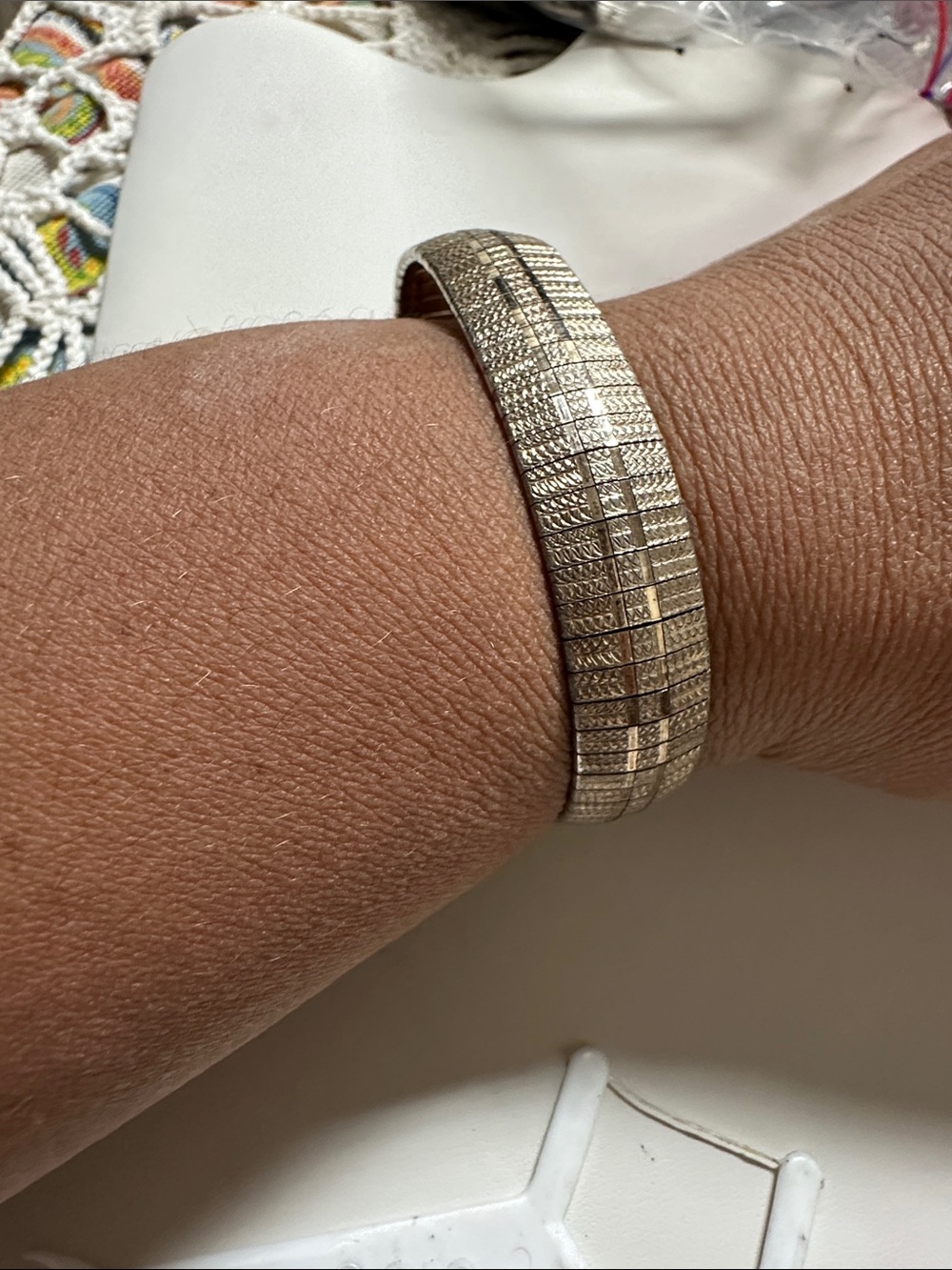 Sterling Silver Textured Bangle Bracelet - Silver